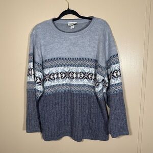 Fashion Bug Vintage 90s Fair Isle Nordic Snowflake Crewneck Sweater Blue 18/20
